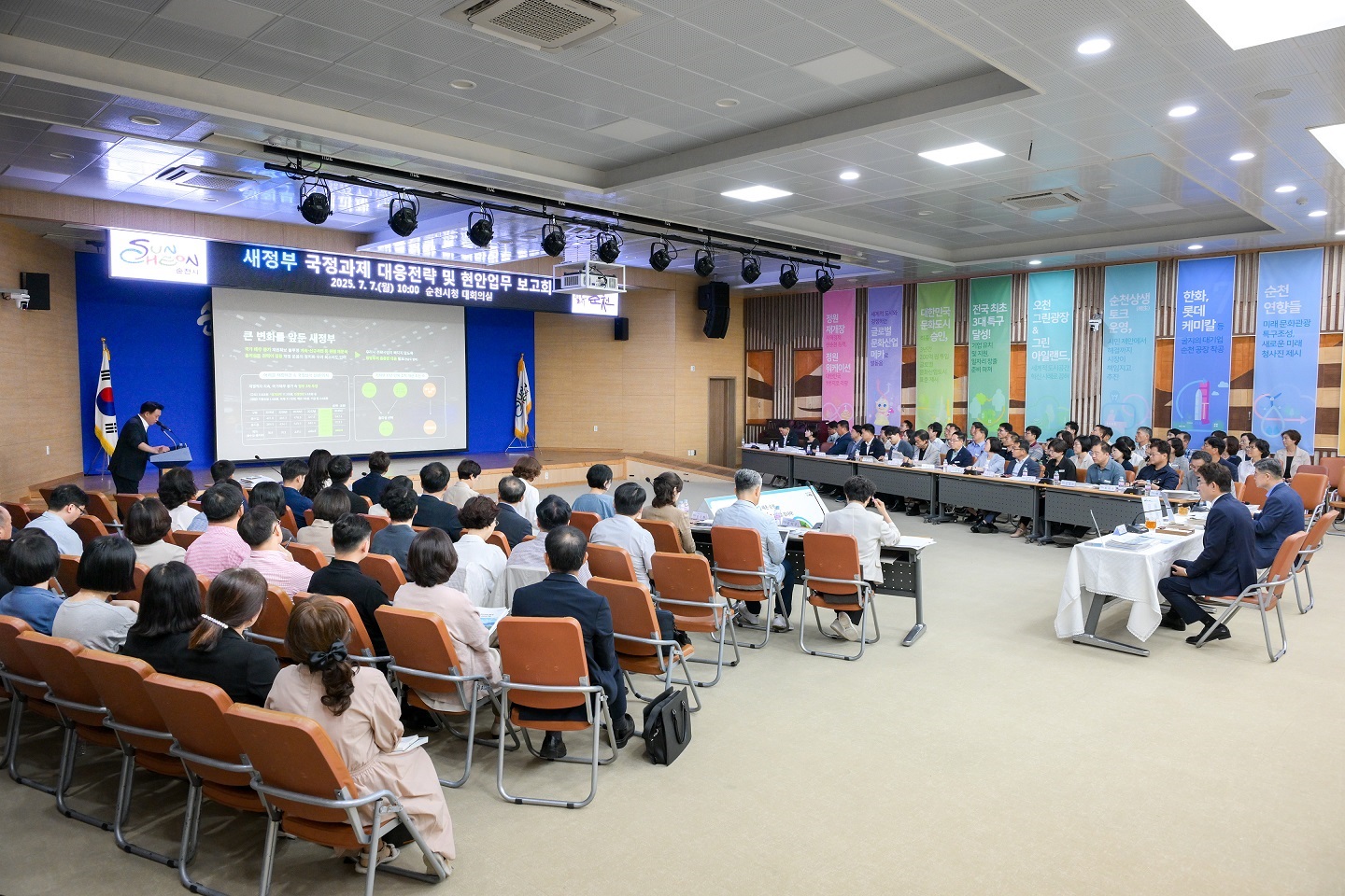 1 순천시는 7일 시청 대회의실에서 새정부 국정과제에 선제적으로 대응하기 위한 업무보고회를 개최했다.jpg 이미지입니다.